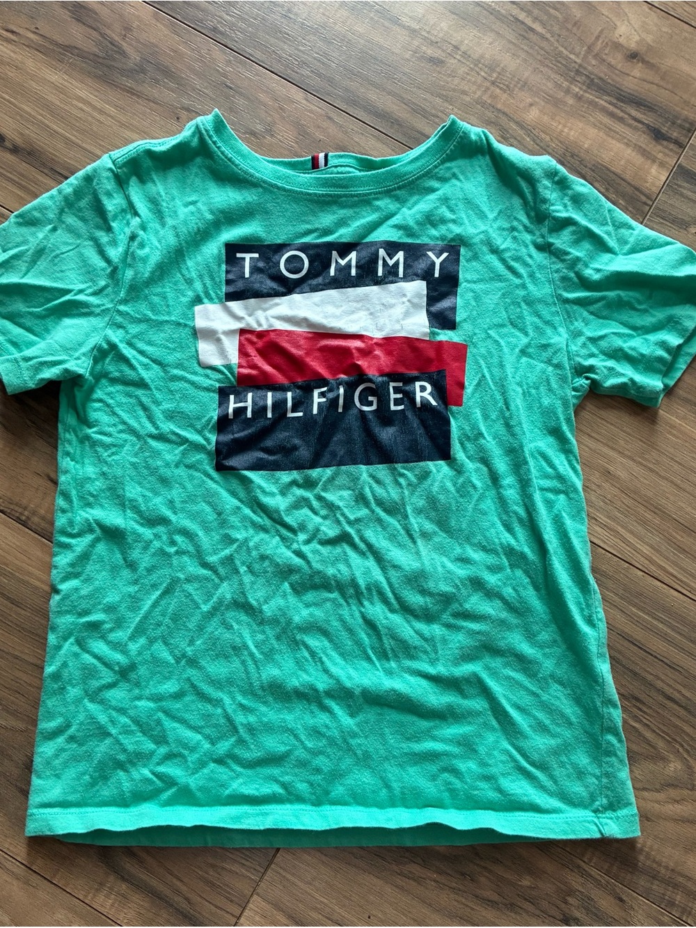 Tommy Hilfiger Kids Mint Green Logo Tee with Red, Navy & White Accents